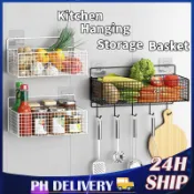 Wall Mounted Kitchen Rack Spice Organiser with Hooks Fruit a