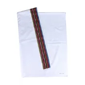 Paul Smith 經典刺繡草寫LOGO純棉彩直條紋飾邊毛巾(大/白x彩)