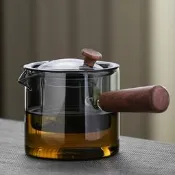 【品質驗證】家用透明玻璃蒸茶壺 木把可電陶爐加熱煮茶器 辦公室小青柑泡茶壺煮茶壺 電燉壺