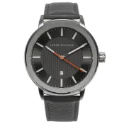 Armani Exchange A/X灰色直紋錶盤皮革手錶 男腕錶(AX1462)｜GoBrand購名牌