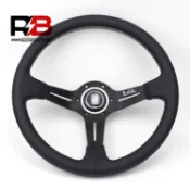 NARDI 14寸中凹 真皮黑架改裝賽車方向盤 通用款紅藍紅線