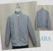 ☀️二手衣☀️二手極新Zara 男款 水藍色菱格條紋鋪棉飛行夾克外套L號AA00283