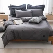 (店+)【OLIVIA 寢具】OLIVIA    BASIC1隕石灰 300織長絨棉 雙人床包被套組 台灣製