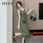 IELGY 性感露背針織洋裝包臀裙緊身無袖中長裙