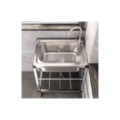(店+)廚房J加厚簡易304不銹鋼水槽大單槽雙槽帶支架洗菜盆洗碗池洗碗槽