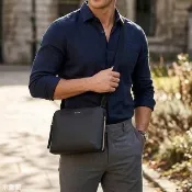【Paul Smith】Paul Smith 拉絲紋皮革Musette系列斜背包(黑)