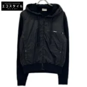【DOKODEMO】Moncler 2020款，黑色尼龍棉混紡針織開襟拉鍊連帽外套，M碼 [二手]