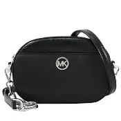 【Michael Kors】簡約金屬LOGO鱷魚壓紋迷你手拿包斜背包(黑)