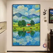 梵谷藝術掛畫抽象城鎮星空燈塔小眾名畫背景牆客廳玄關房間牆壁畫 牆壁裝飾 房間裝飾品 擺飾 生日禮物 實木內框畫