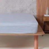 【YVONNE 以旺傢飾】100%美國棉條紋床包-浮水藍(雙人 純棉 台灣製)