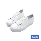 Keds TRIPLE UP 小心機厚底皮革綁帶休閒小白鞋 9193W132811