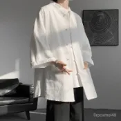 高品質太極服🥼 套裝 打坐 中式 宮廟 武術服 練功 站樁功夫裝中山裝夏季亞麻短袖外套男新中式國風漢服加肥加大碼薄款襯 