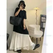 [台灣熱賣]🎉 大碼女裝 百搭洋裝 拚接魚尾擺連衣裙 遮肉顯瘦 氣質 小黑裙 短袖連衣裙 輕奢高級感 氣質魚