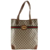【DOKODEMO】Gucci Sherry Line 托特包，舊 Gucci 雙G 互扣標誌，002.904.0131，GG Supreme 帆布，棕色，單肩包/手提包，A4 尺寸，開口，Sherry Line 系列，男女通用 [二手]