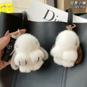 回響小舖 【仿真皮草】裝死兔掛件 垂耳兔鑰匙扣 水貂毛絨公仔 書包吊飾 汽車後視鏡掛飾 可愛療癒 觸感柔軟 送禮自用 網紅同款 仿真動物造型