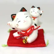 (店+)彩繪 親子 幸福 鈴鐺招財貓 磁器吉祥物 日本藥師窯出品 7cm kc502