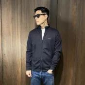 美國百分百【全新真品】HUGO BOSS 立領外套 萊卡 棉質 男款 長袖 logo 夾克 黑色/深藍 DI72