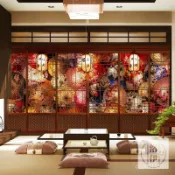 【日式和風】油紙傘燈籠壁紙 日式傘壽司店餐館壁畫 和風背景牆紙 日本風格壁貼