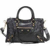 【Balenciaga 巴黎世家】Le City 小型 Arena揉製羊皮金扣手提/斜背機車包(黑色 兩用包 肩背包)
