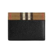 【BURBERRY 巴寶莉】Sandon 格紋帆布及皮革4卡卡片夾/名片夾(黑色)