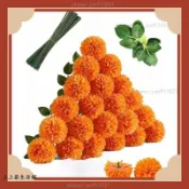 歷史最低價💥5/10 件萬聖節橙色黑色萬壽菊套裝人造花頭帶莖和綠葉 DIY 插花絲綢假花用於祭壇拱形花環和派對裝飾