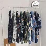 【桃園出貨】💖美式渡假風花襯衫 情侶款海島沙灘短袖上衣 夏季寬鬆版型日常休閒百搭