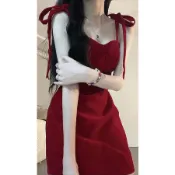 【SHINE GIRL】夏季新款 純欲露背 吊帶洋裝 女小眾 設計緊身 顯瘦 紅色辣妹 包臀短裙