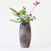 (店+)花瓶 日本製 滋賀縣信樂燒 花器 擺飾 小花金彩花瓶 25.5cm ab233