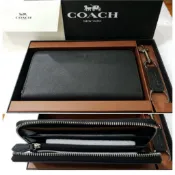 「現貨」COACH美國outlet款 男士十字紋 防刮全拉鏈 長夾禮盒組