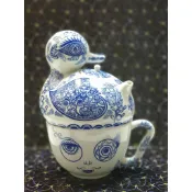 台灣藝術家 洪易2014年作品(一輩子的祝福)鴨型青花瓷壺杯組 限量1231件 有原盒與保證書 當代藝術 文創 泡茶