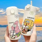 🎉臺灣熱賣🎉奶茶派大星帶吸管保溫盃女生高顔值可愛學生隨行大容量不銹鋼水壺 02🎉全館下殺🎉