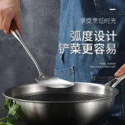 (店+)【Easygoo 輕鬆】304不鏽鋼鍋鏟湯杓38cm｜食品級不鏽鋼炒菜鏟湯勺加厚耐用防燙隔熱木柄掛孔設計廚房料理工具【輕鬆購五金百貨】