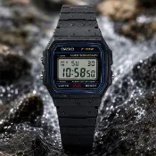 【CASIO 卡西歐】F-91W-1D LED照明 復古超薄 方形電子錶(時尚潮流 錶徑約3.52公分)