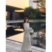 【𝐊𝐈𝐊𝐈𝐅𝐀𝐌𝐄】🤎云水瑤·溫柔大美人坑條露肩針織衫 鏤空半身裙 長袖針織 斜肩上衣 寬鬆上衣 露肩上衣 長裙 兩件套
