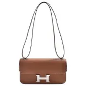 HERMES 經典Constance Elan系列牛皮銀H釦肩背/斜背包(金棕色)