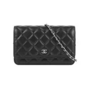 二手商品9成新_CHANEL 經典CC Logo 銀釦小羊皮革WOC(黑色)