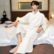 春秋季 男士 純棉 日式和風 吸水速幹 長款 浴袍 睡袍 睡衣 白色 酒 舒適居家
