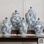 【店長推薦～免運】帛畫青花瓷冰裂釉紋花瓶結婚陶瓷罐景德鎮喜字陶瓷花瓶陶瓷罐陶瓷