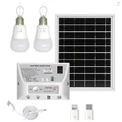 便攜式太陽能照明系統防水 5.5W 太陽能電池板 1W 和 2W LED 燈泡 5000mAh 控制器,帶手機充電端口,