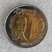 菲律賓2013 年10比索紀念幣 安德列·博尼法西奧誕生 150周年 亞洲外國銀幣錢幣硬幣收藏 全新品相如圖 材質：