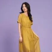 【RED HOUSE 蕾赫斯】光澤感素面彈性洋裝(芥末黃)