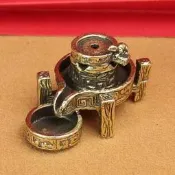 【可開發票】黃銅實心磨石倒流香醚擬老石磨擺件創意農村磨臺香叉復古懷舊底座