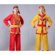可印字 舞龍舞獅舞台服 表演服 威風鑼鼓服裝 舞龍舞獅打鼓服 轎夫民族秧歌服 婚慶表演舞蹈演出服裝男款女款通用