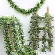 藤蔓桉樹葉 圓葉藤條柳葉 常春藤裝飾花 家居裝飾藤條 爬藤 綠葉裝飾藤條 仿真植物尤加利