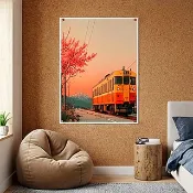 櫻色列車 藝術微噴 日系動漫清新櫻花富士山掛畫 質感空間療癒佈