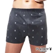 男內褲 PLAYBOY 棉質兔頭框印花彈性四角褲-單件(灰)