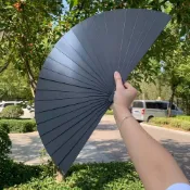 【推薦】 新中式中灰鍍黑扇子超大鐵扇180度便攜金屬不鏽鋼摺扇 LJCP