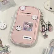 ✨元氣新品✨同款粉色燒餅痛包筆袋女生簡約高顏值多功能小卡吧唧收納包HTAM