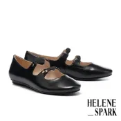 平底鞋 HELENE_SPARK 舒柔愛心雙繫帶瑪莉珍平底鞋－黑