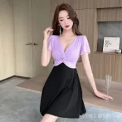 【當天出貨】 新品 夜場女裝新款足浴技師工作服性感低胸氣質顯瘦緊身大擺洋裝短版
